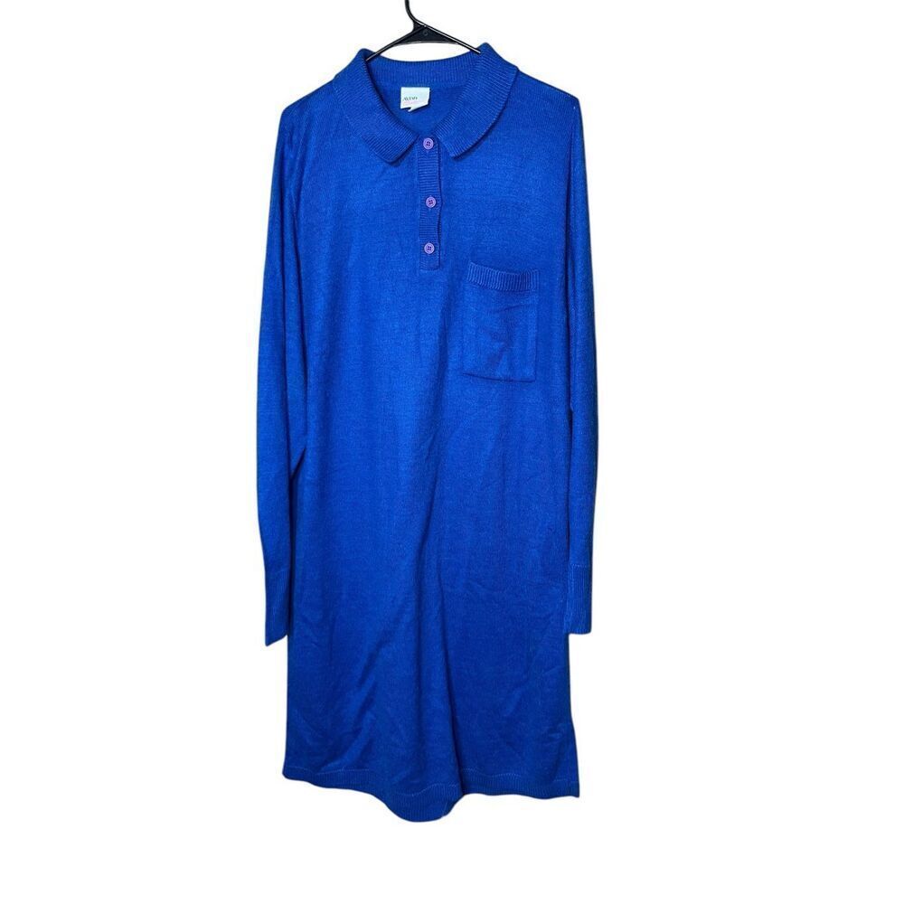 Vintage Avon Fashions Blue Long Sleeve Midi‎ Sweater Dress L